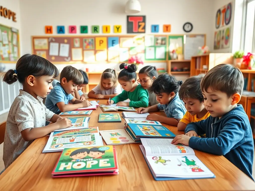 A group of children participating in an educational workshop, highlighting DEGLING'OS's commitment to providing learning opportunities and skill development for young people.