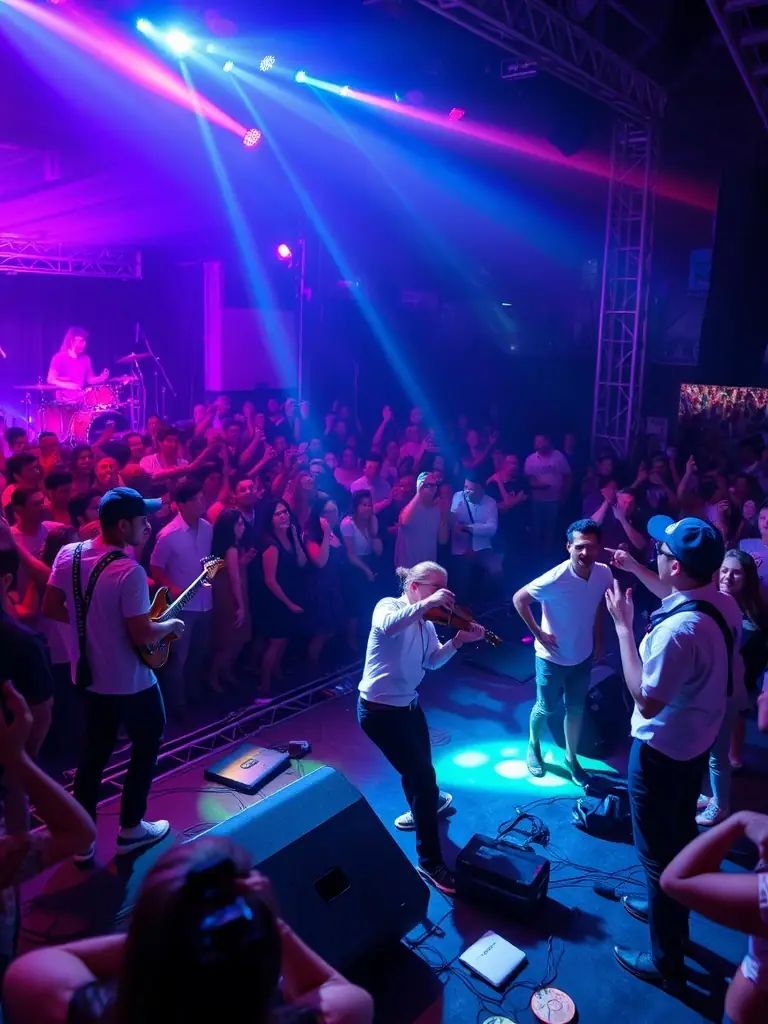 A dynamic image of a local music festival in Dijon, sponsored by DEGLING'OS, featuring a diverse crowd enjoying live performances and celebrating local talent.